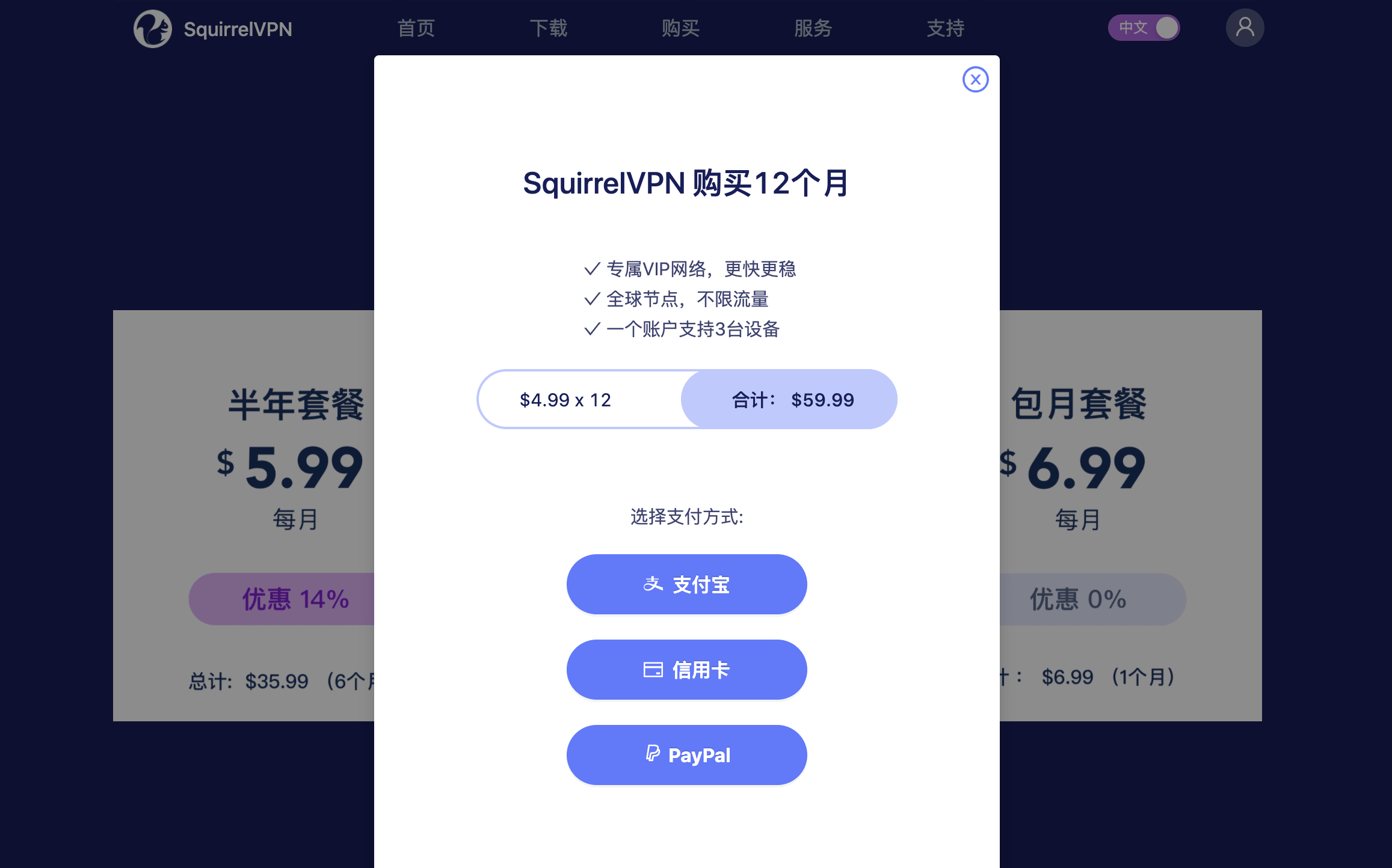 SquirrelVPN buy on website payment options