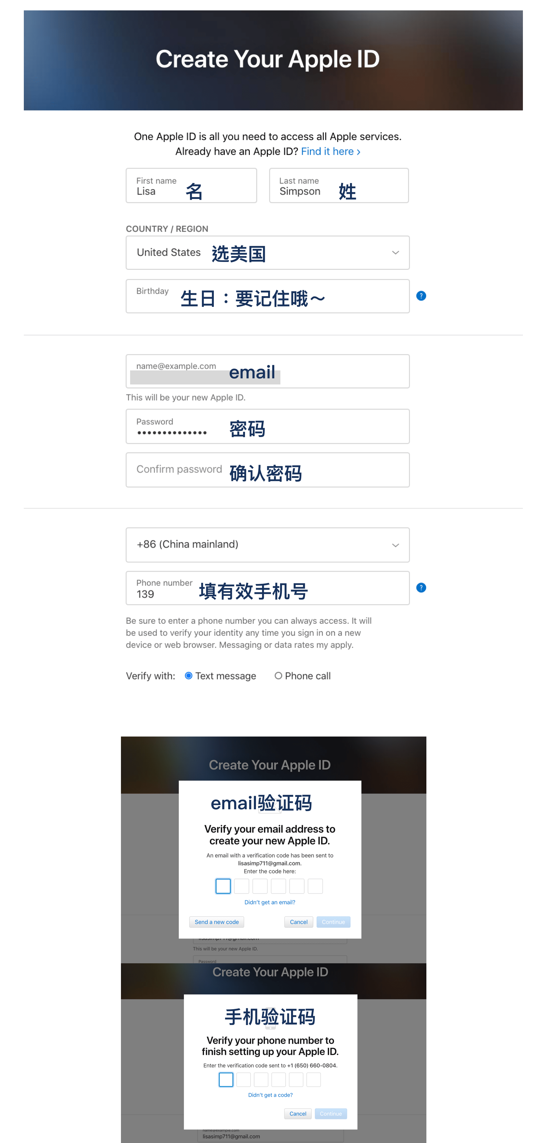 账户信息填写与验证码核验示意图